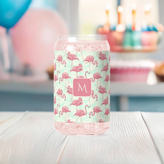 Custom Monogram Pink Flamingos Pattern Can Glass (Insitu (Baby Shower))