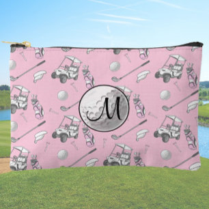 Custom Monogram Pink Golf Ball and Carts Accessory Pouch