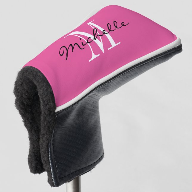 Custom monogram pink golf putter cover for women (3/4 Front)