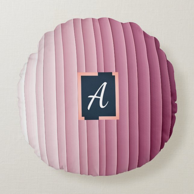 Custom Monogram Pink Gradient Vertical  Round Cushion (Front)