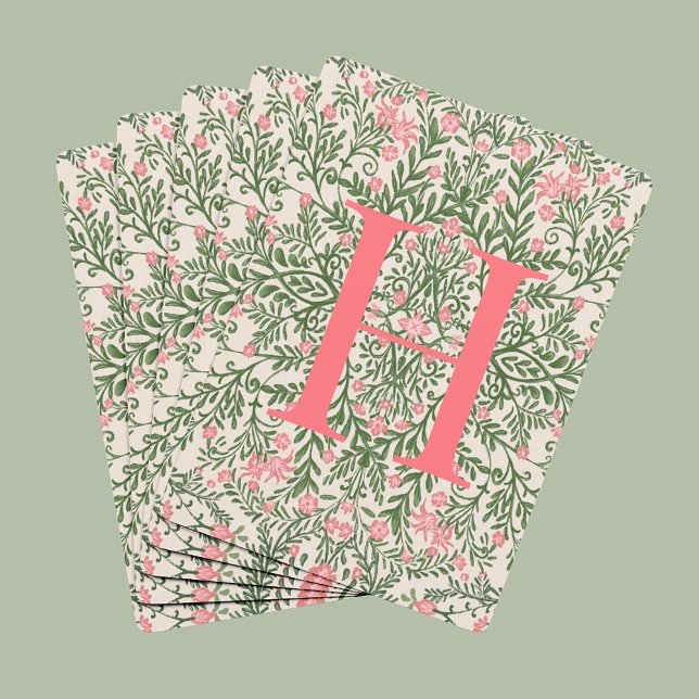 Custom Monogram Pink & Green Floral Pattern Cards (Creator Uploaded)