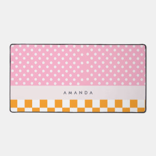 Custom Monogram Pink Orange Polka Dot Check Desk Mat