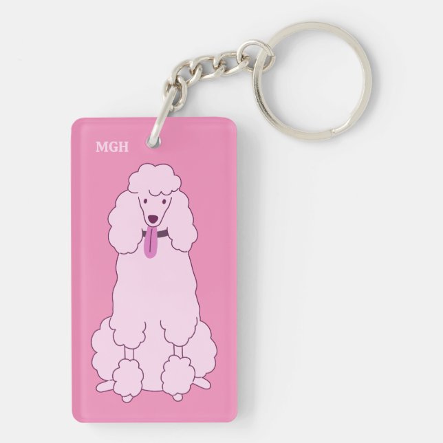 Custom Monogram Pink Poodle Key Ring (Back)