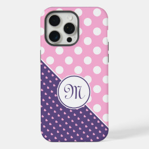 Custom Monogram, Pink, Purple And White Polka Dots iPhone 15 Pro Max Case