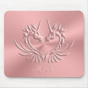 Custom Monogram, Pink Scaly Dragon Heart Mouse Mat