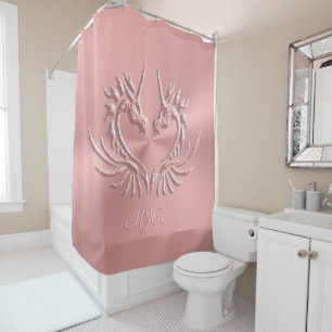 Custom Monogram, Pink, Scaly Dragon Heart Shower Curtain