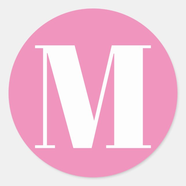 Custom monogram pink white initial number classic round sticker (Front)