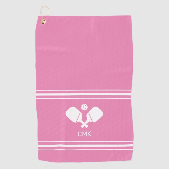 Custom Monogram Pink White Pickleball Sweat Towel (Front)