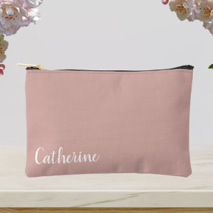 Custom monogram, pink with script typography  accessory pouch