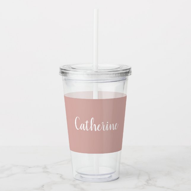 Custom monogram, pink with script typography  acrylic tumbler (Front)