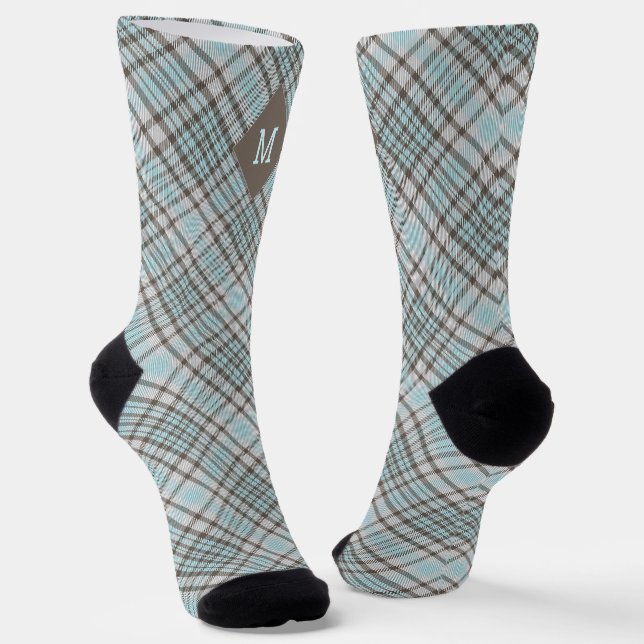 Custom Monogram Plaid / Tartan Pattern Bath Mat Socks (Angled)