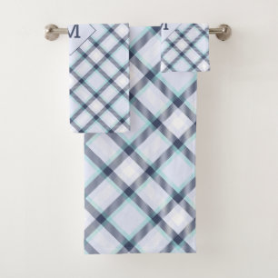 Custom Monogram Plaid / Tartan Pattern Bath Towel Set