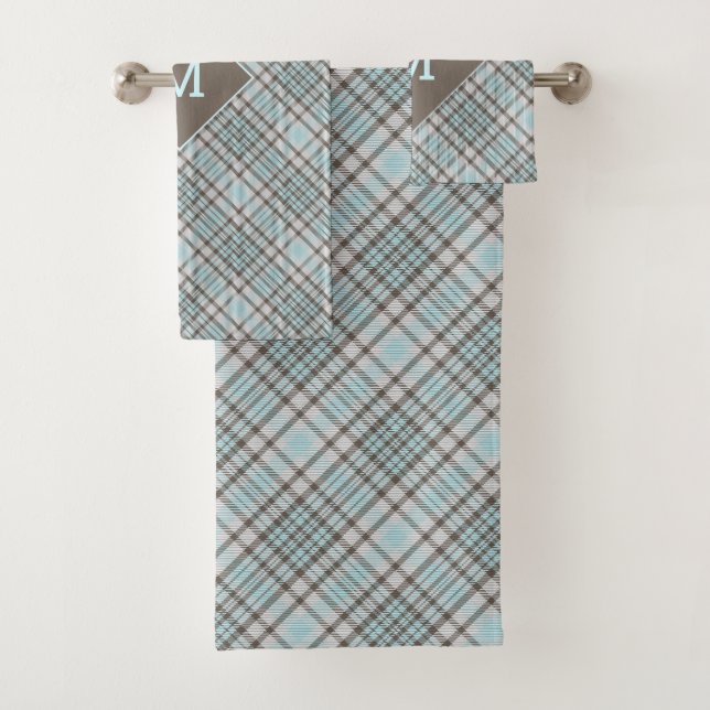 Custom Monogram Plaid / Tartan Pattern Bath Towel Set (Insitu)