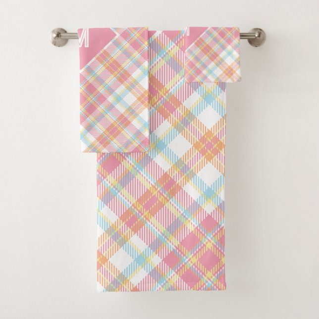 Custom Monogram Plaid / Tartan Pattern Bath Towel Set (Insitu)