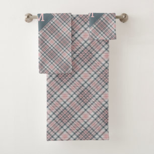 Custom Monogram Plaid / Tartan Pattern Bath Towel Set