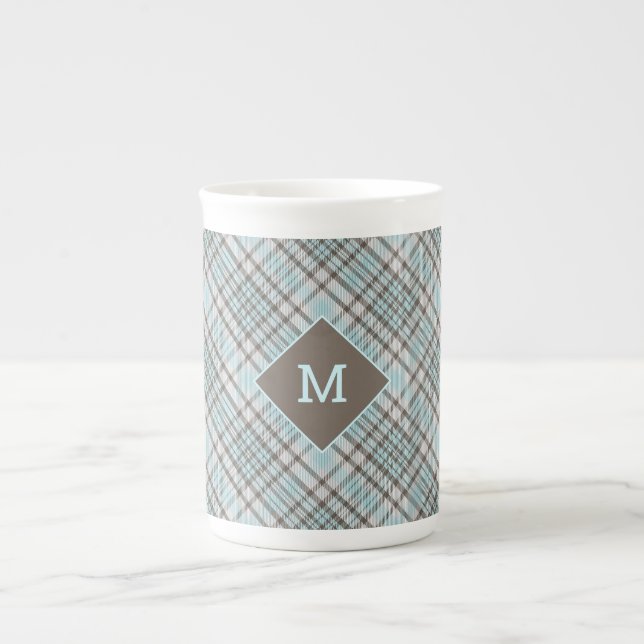 Custom Monogram Plaid / Tartan Pattern Bone China Mug (Front)