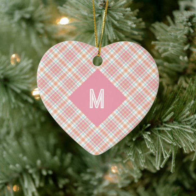 Custom Monogram Plaid / Tartan Pattern Ceramic Tree Decoration (Tree)