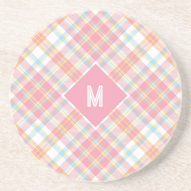 Custom Monogram Plaid / Tartan Pattern Coaster (Front)