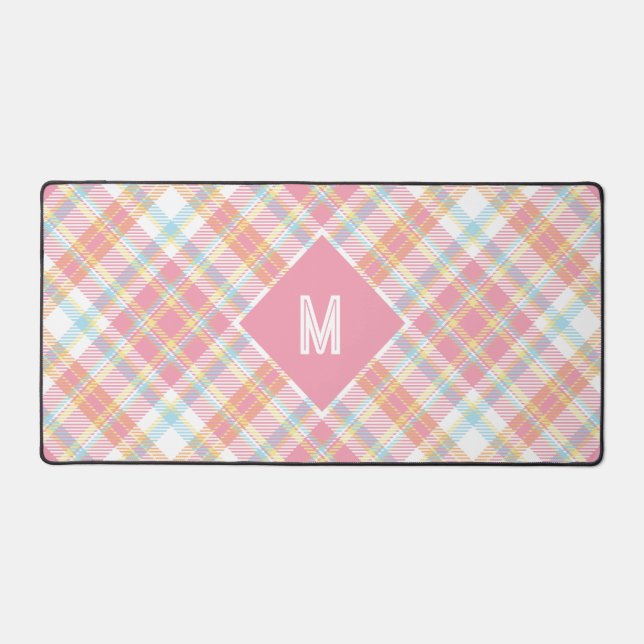 Custom Monogram Plaid / Tartan Pattern Desk Mat (Front)