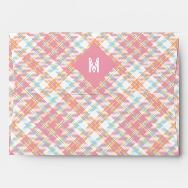 Custom Monogram Plaid / Tartan Pattern Envelope (Back (Top Flap))