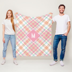 Custom Monogram Plaid / Tartan Pattern Fleece Blanket