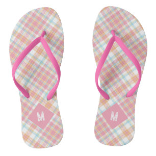 Custom Monogram Plaid / Tartan Pattern Flip Flops
