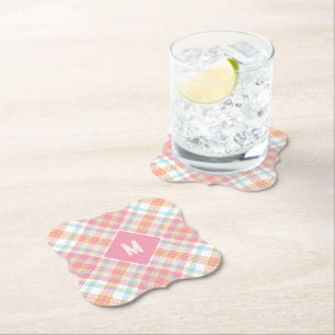 Custom Monogram Plaid / Tartan Pattern Paper Coaster