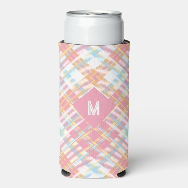 Custom Monogram Plaid / Tartan Pattern Seltzer Can Cooler (Seltzer Front)