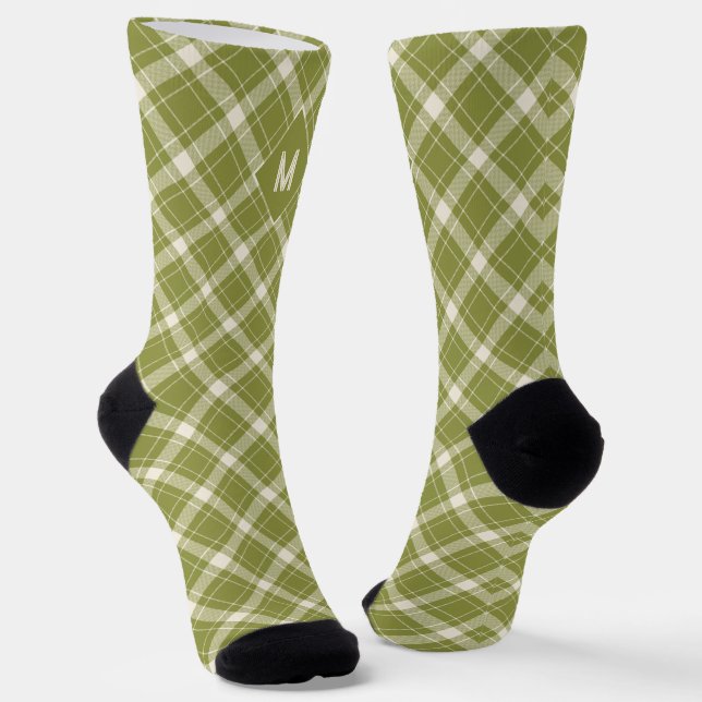 Custom Monogram Plaid / Tartan Pattern Socks (Angled)
