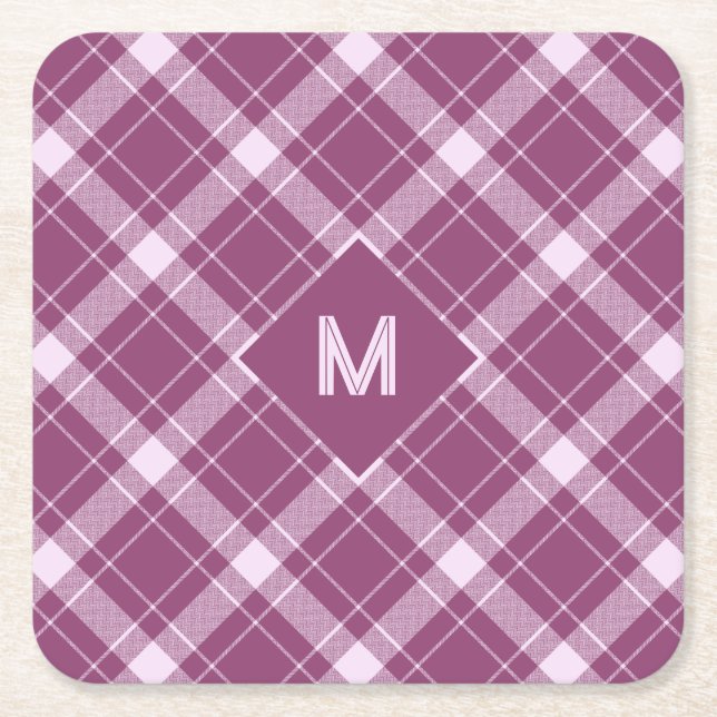 Custom Monogram Plaid / Tartan Pattern Square Paper Coaster (Front)
