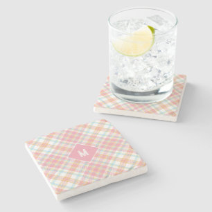 Custom Monogram Plaid / Tartan Pattern Stone Coaster