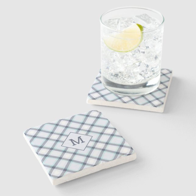 Custom Monogram Plaid / Tartan Pattern Stone Coaster (Side)