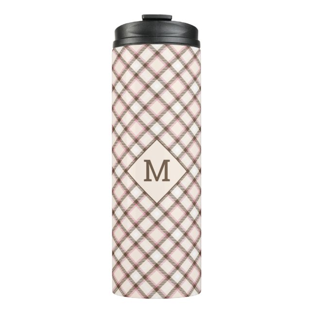 Custom Monogram Plaid / Tartan Pattern Thermal Tumbler (Front)