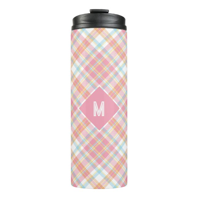 Custom Monogram Plaid / Tartan Pattern Thermal Tumbler (Front)