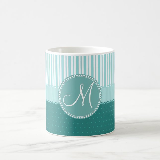 Custom Monogram Polka Dots Stripes Pattern Coffee Mug (Center)