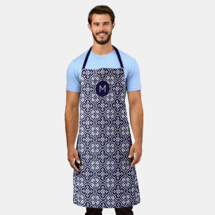 Custom Monogram Portugese Tiles Pattern Apron