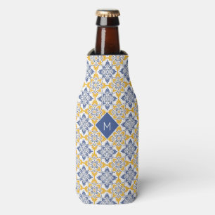 Custom Monogram Portugese Tiles Pattern Bottle Cooler