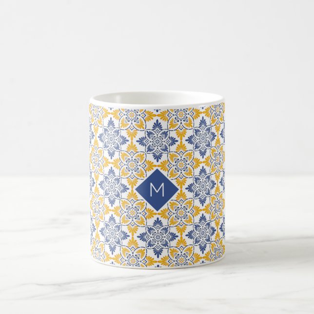 Custom Monogram Portugese Tiles Pattern Coffee Mug (Center)