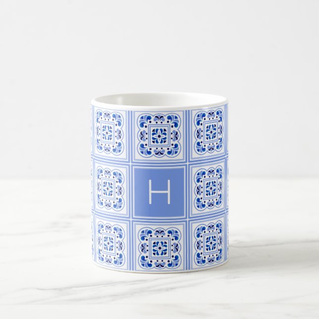 Custom Monogram Portugese Tiles Pattern Coffee Mug (Center)