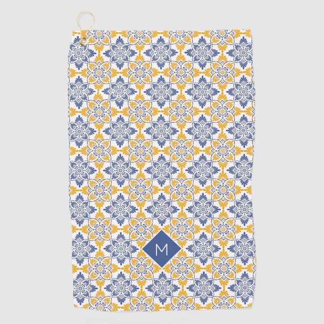 Custom Monogram Portugese Tiles Pattern Golf Towel (Front)