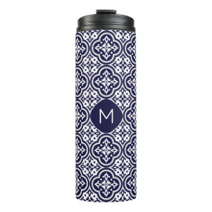 Custom Monogram Portugese Tiles Pattern Thermal Tumbler