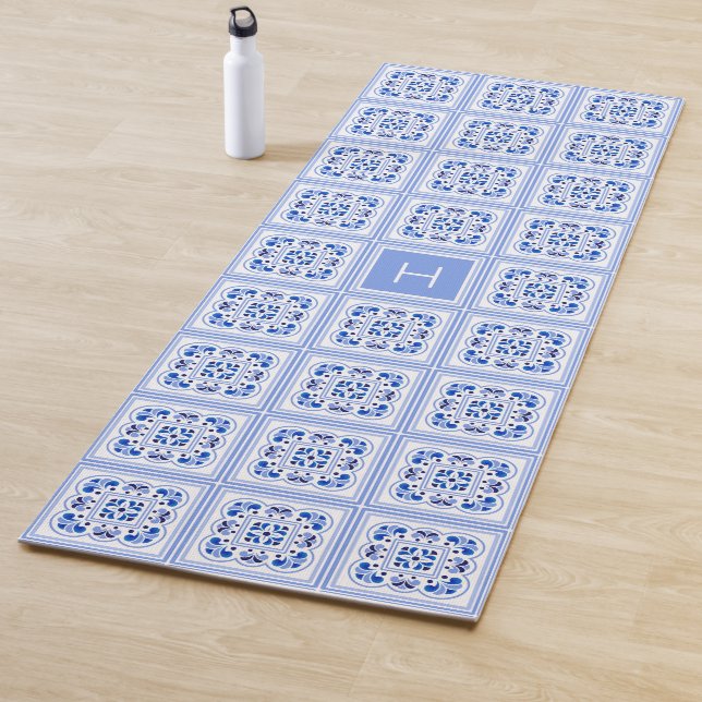 Custom Monogram Portugese Tiles Pattern Yoga Mat (In Situ)