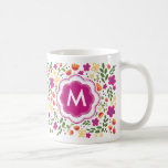 Custom Monogram Pretty Colourful Girly Floral Mug<br><div class="desc">Customise this Custom Monogram Pretty Mug featuring an Original Bright Pink,  Orange and Yellow Colourful Summer Floral and Green Leaves Pattern. Girly cute summer design.</div>