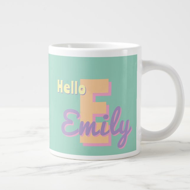 Custom monogram  – purple, blue & Peach  Large Coffee Mug (Right)