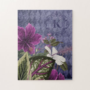 Custom Monogram Purple Floral Jigsaw Puzzle