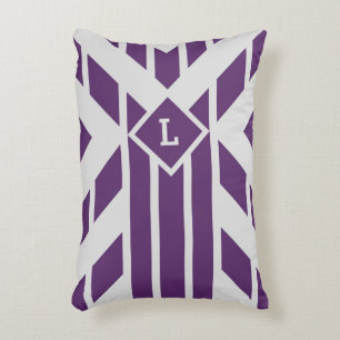 Custom Monogram Purple Geometric Stripes on Grey Decorative Cushion
