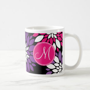 Custom Monogram Purple Pink White Flower Art Coffee Mug