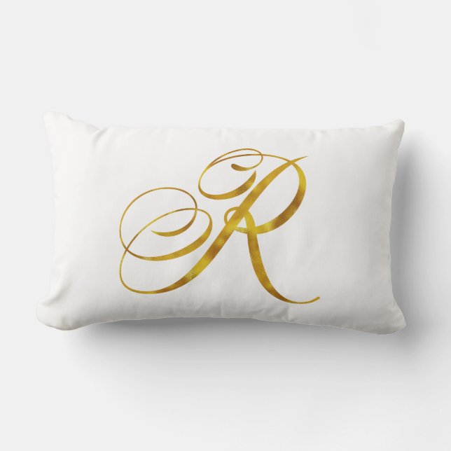 Custom Monogram R Faux Gold Foil Monograms Initial Lumbar Cushion (Front)