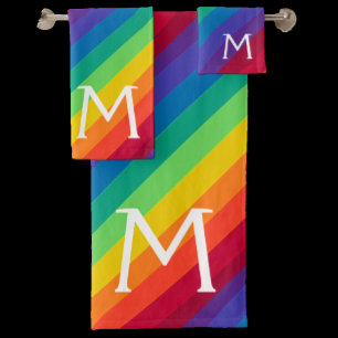 Custom Monogram Rainbow Colourful Bath Towel Set