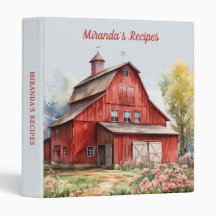 Custom Monogram Recipes Rustic Red Barn Flowers